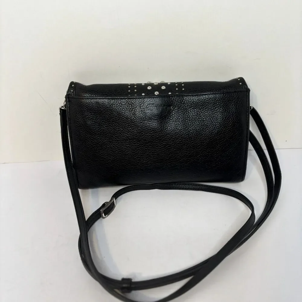 Brighton Crossbody Bag Black Leather Studded Silver Hardware Womens - Picture 3 of 5